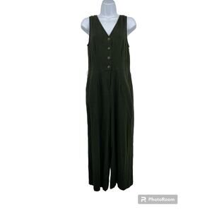 Who What Wear Linen Blend Belted Wide Leg Jumpsuit Romper Forest Green Medium